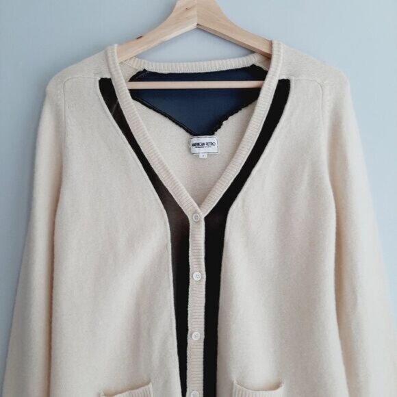 AMERICAN RETRO 100% Wool Button Down Cardigan w/ Black Mesh Sz M Flawed - Picture 2 of 14